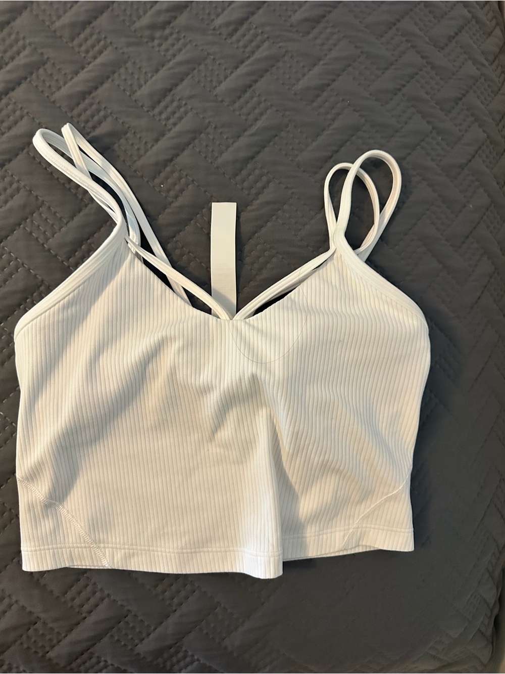 Lululemon White Ribbed Double-Strap Crop Tank bra